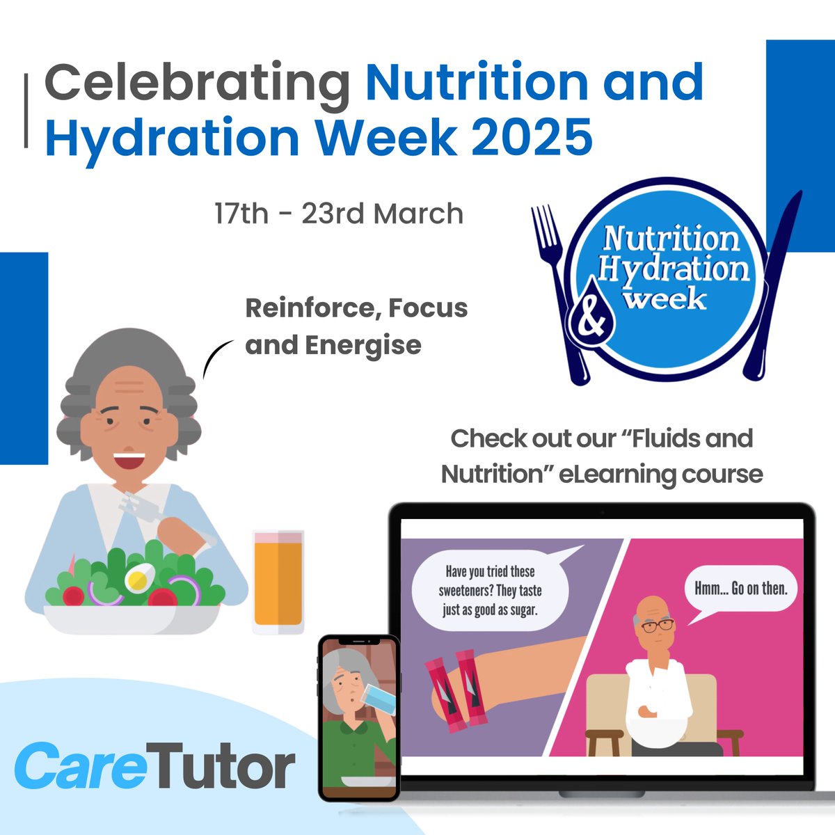 Ready to celebrate Nutrition and Hydration Week   2025?🍎
 
Join us this March to raise awareness about the vital role of nutrition and hydration in health!

👉Read our blog to learn more: caretutor.org/nutrition-and-…

#CareTutor #elearning #NHWeek   #nutritionandhydrationweek
