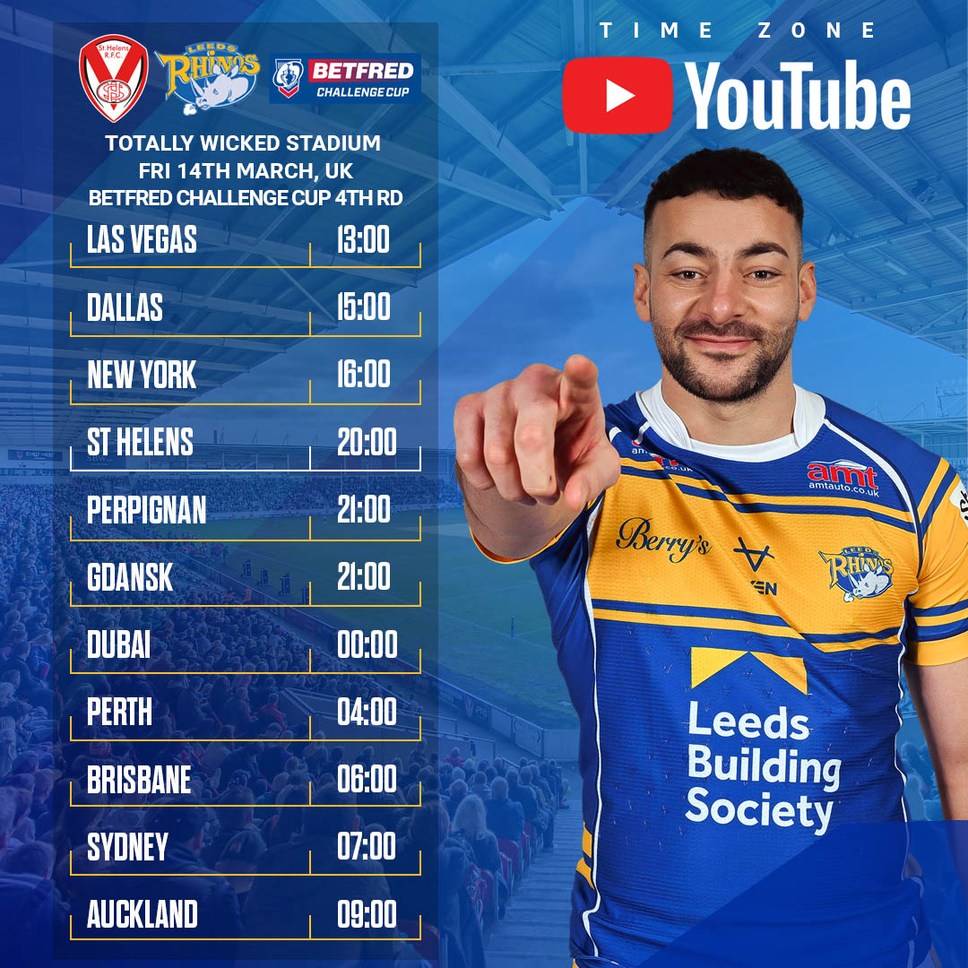 Leeds Rhinos (@leedsrhinos) on Twitter photo Don't miss tonight's <a href="/TheChallengeCup/">Betfred Challenge Cup</a> clash at <a href="/Saints1890/">St.Helens R.F.C.</a> with a huge potential global audience of 2.7 billion monthly <a href="/YouTube/">YouTube</a> users able to watch the game live and for free thanks to <a href="/TheSportsman/">The Sportsman</a> Don't miss tonight's <a href="/TheChallengeCup/">Betfred Challenge Cup</a> clash at <a href="/Saints1890/">St.Helens R.F.C.</a> with a huge potential global audience of 2.7 billion monthly <a href="/YouTube/">YouTube</a> users able to watch the game live and for free thanks to <a href="/TheSportsman/">The Sportsman</a>