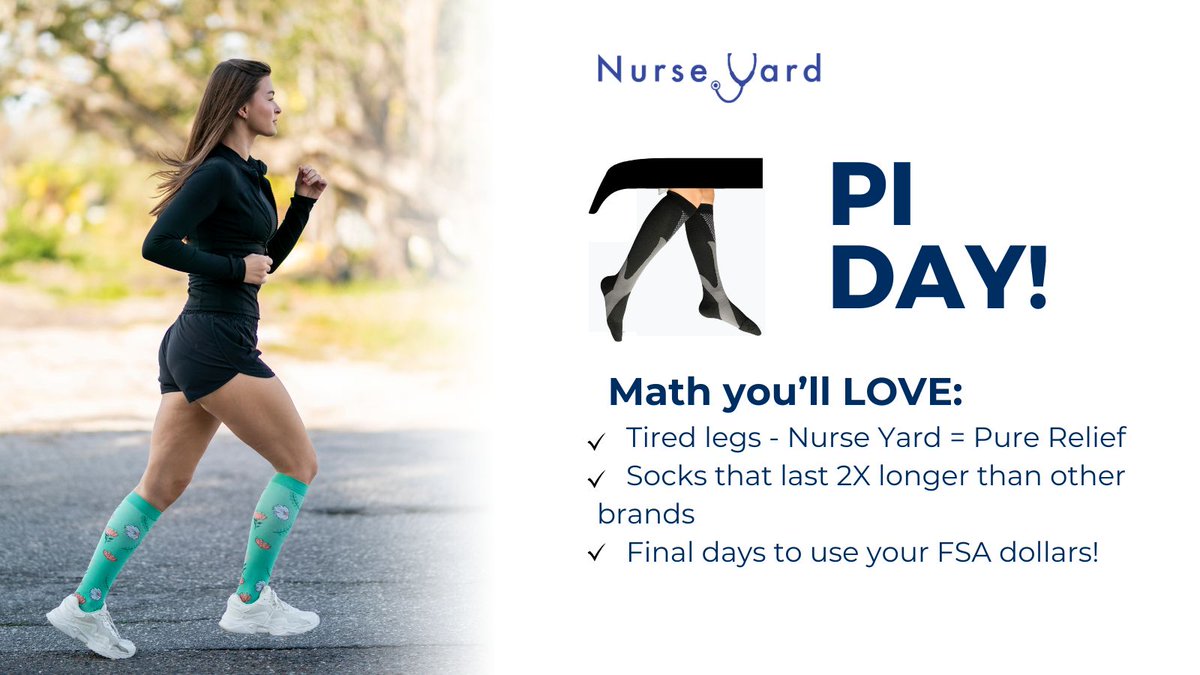 NurseYard's tweet image. 🎉 3.14 = Pi Day

💡 Math you’ll LOVE:
🦶 Tired legs - Nurse Yard = Pure Relief
🔥 Compression socks that last 2X longer than other brands

📣 Final days to use your FSA dollars—don’t leave money on the table!

#PiDay #MathMadeEasy #CompressionSocks #MoreForLess #HealthcareHeroes