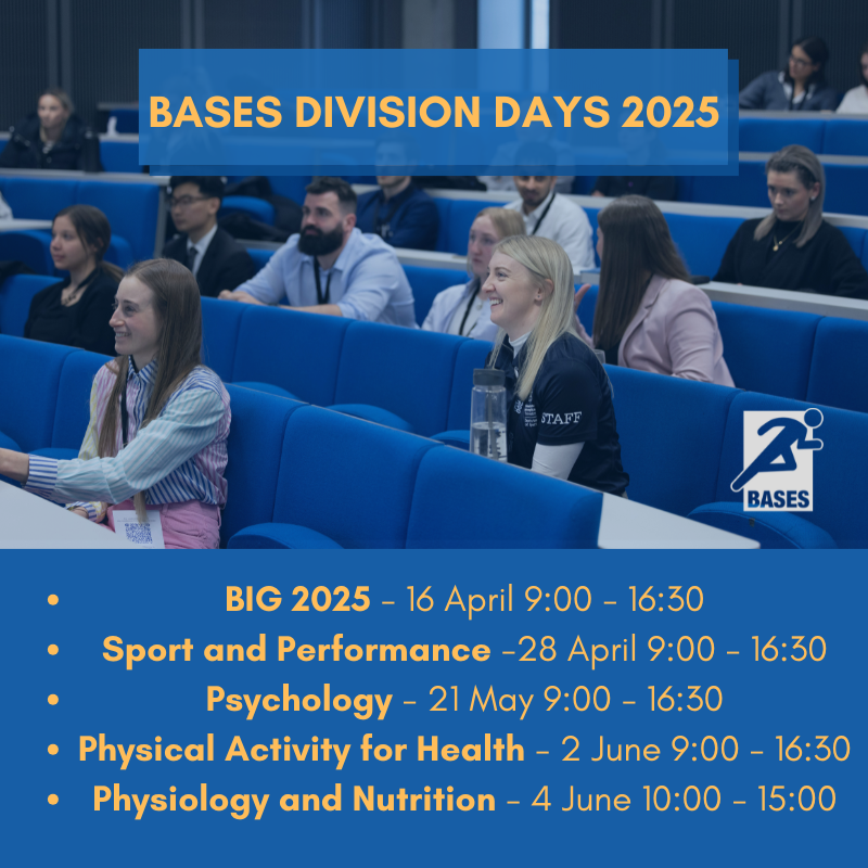 Have you signed up for any of the upcoming BASES Division Days? Registration &amp; abstract submissions (for select Division Days, please check for info) are still open for BASES Members and, for the first time, non-members! Head to the link to book your place bit.ly/2RFowJQ