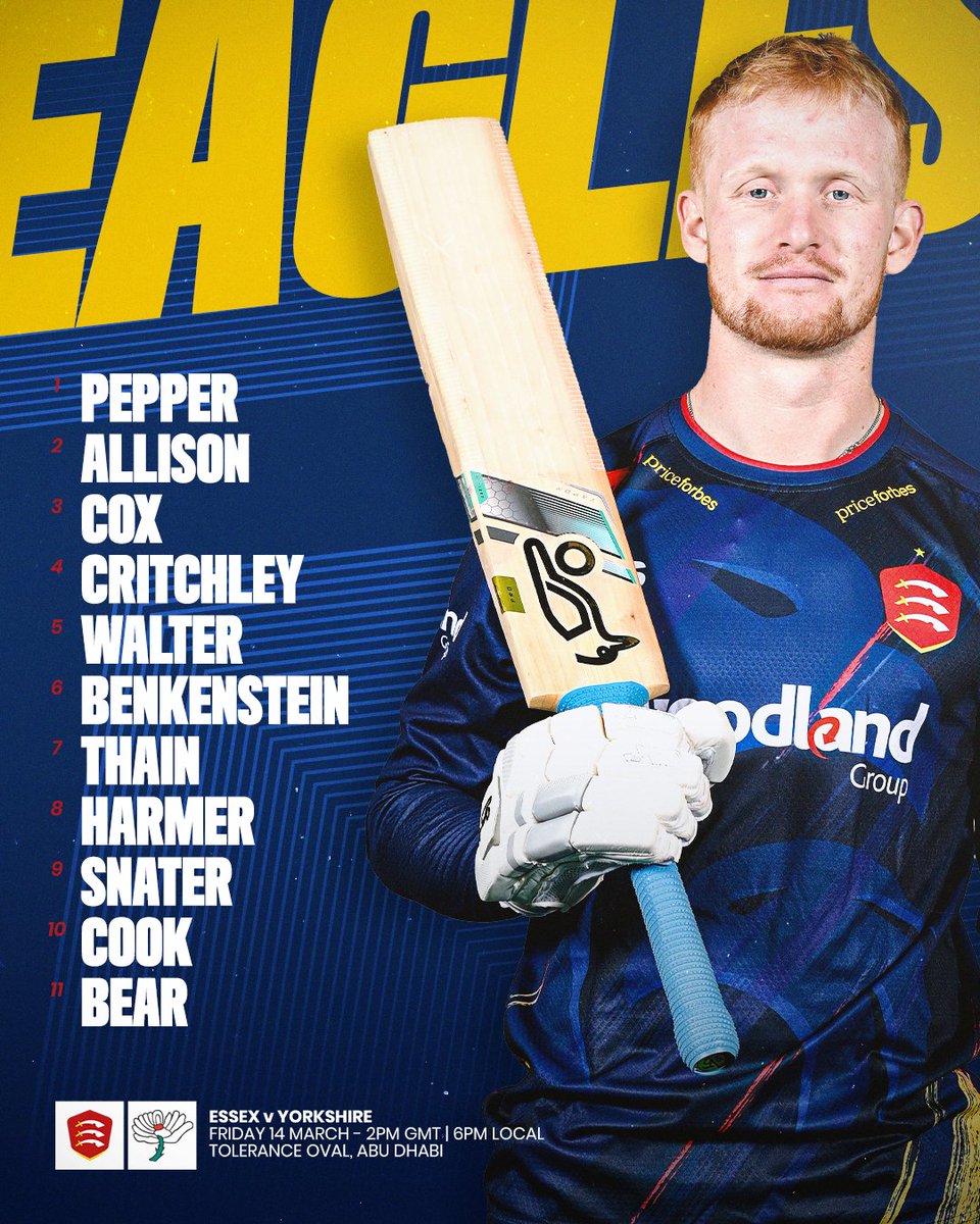 🔢 𝗢𝘂𝗿 𝗳𝗶𝗿𝘀𝘁 𝗫𝗜 𝗼𝗳 𝟮𝟬𝟮𝟱!

Back together and back in action, the Eagles line up to take on Yorkshire in our first pre-season match at <a href="/adsportshub/">Abu Dhabi Cricket & Sports Hub</a>.

🦅 #FlyLikeAnEagle