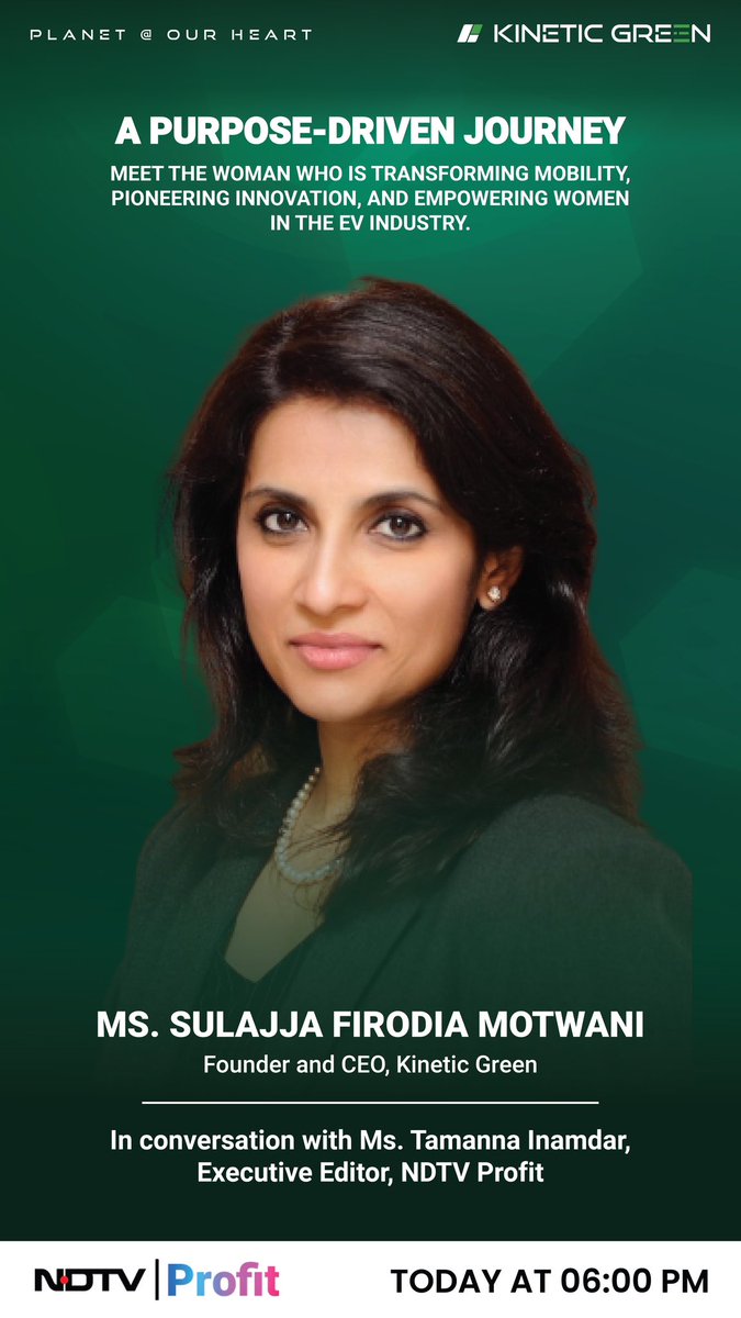 Witness @Sulajja's inspiring journey, her impact on the industry, and the future of women in leadership roles.
Catch her in conversation with Ms. Tamanna Inamdar, Executive Editor, at NDTV Profit, Today at 6 PM.

#kineticgreen #evscooters #womensday2025