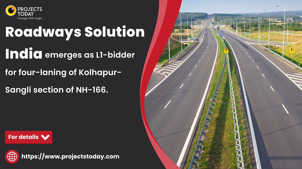 projects_today's tweet photo. Roadway Solutions India Infra has emerged as the lowest #bidder (L1) for the four-laning of the Kolhapur-Sangli section of NH-166 in #Maharashtra.

To read more: https://t.co/FhBpdMQQe3

@rsiilindia 
#highway #roadway #transportinfra #projects #project #projectstoday #projectstodayindia #news #newsupdates #updates #Exclusive #India #construction #work #newsalert #development