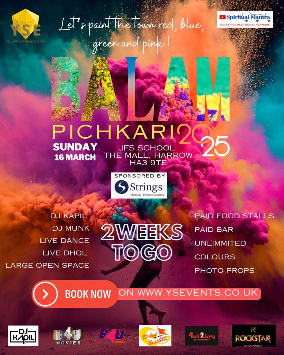 THEOFFICIALB4U's tweet image. Get ready for Balam Pichkari 2025! 
Experience the joy of Holi with music, dance, and a splash of colors on March 16th at JFS School, Harrow. Don't miss out – grab your tickets today!

#eventpost #twitterpost #b4u #international #holi
#trending #viral #viralpost #trendingpost