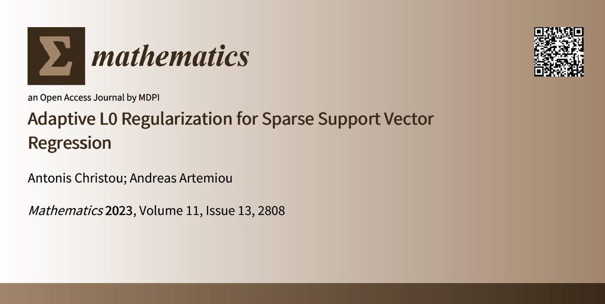 MathematicsMDPI's tweet photo. 🔥 #HotTopic #callforreading 
📄 Adaptive L0 #Regularization for Sparse #Support_Vector_Regression 
📌 https://t.co/Fv1WQXcPNu 
#SelectiveInference, 
#HighDimensionalData, 
#StatisticalMethods 
@MDPIOpenAccess @ComSciMath_Mdpi https://t.co/YpZy3UuDFM