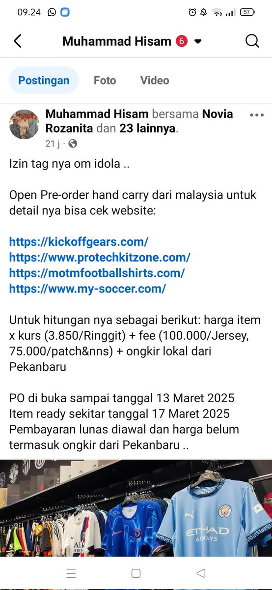 Hisam (@hisamalways) on Twitter photo Izin tag om idola:
<a href="/fajarrusalem/">Fajar Ramadhan</a> <a href="/adhityadwiky/">Adhitya Dwiky</a> <a href="/Robinsunday13/">Robin Son</a> <a href="/jerseycadangan/">Jersey Cadangan</a>
Open PO handcarry dari Malaysia, PO dibuka sampai tanggal 13 Maret dan ready tanggal 17 Maret 2025
#Jersey4Sale Izin tag om idola:
<a href="/fajarrusalem/">Fajar Ramadhan</a> <a href="/adhityadwiky/">Adhitya Dwiky</a> <a href="/Robinsunday13/">Robin Son</a> <a href="/jerseycadangan/">Jersey Cadangan</a>
Open PO handcarry dari Malaysia, PO dibuka sampai tanggal 13 Maret dan ready tanggal 17 Maret 2025
#Jersey4Sale
