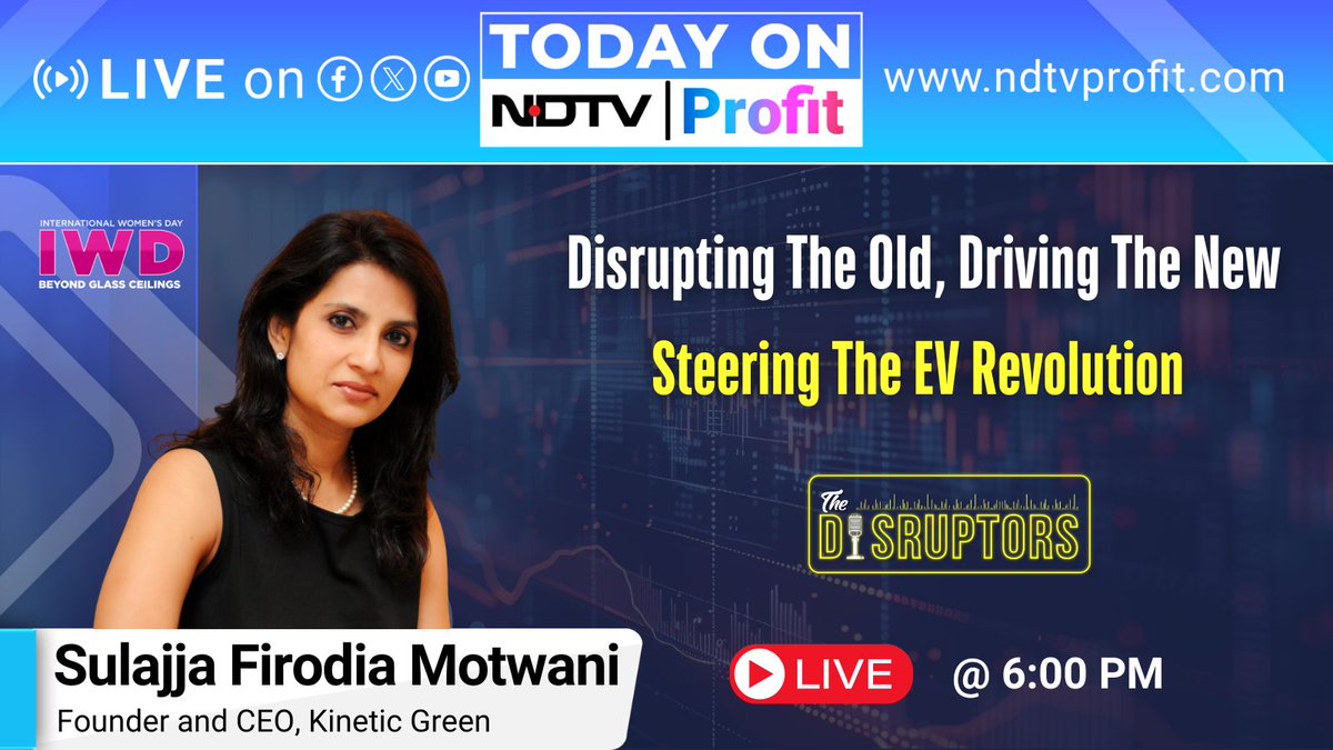 From legacy to leadership : How did <a href="/KineticgreenEV/">Kinetic Green</a> Founder and CEO <a href="/SulajjaFirodia/">Sulajja Firodia Motwani</a> Motwani become a disruptor?

She shares her journey, on 'The Disruptors' with <a href="/TamannaInamdar/">Tamanna Inamdar</a>. 

Tune in at 6pm!