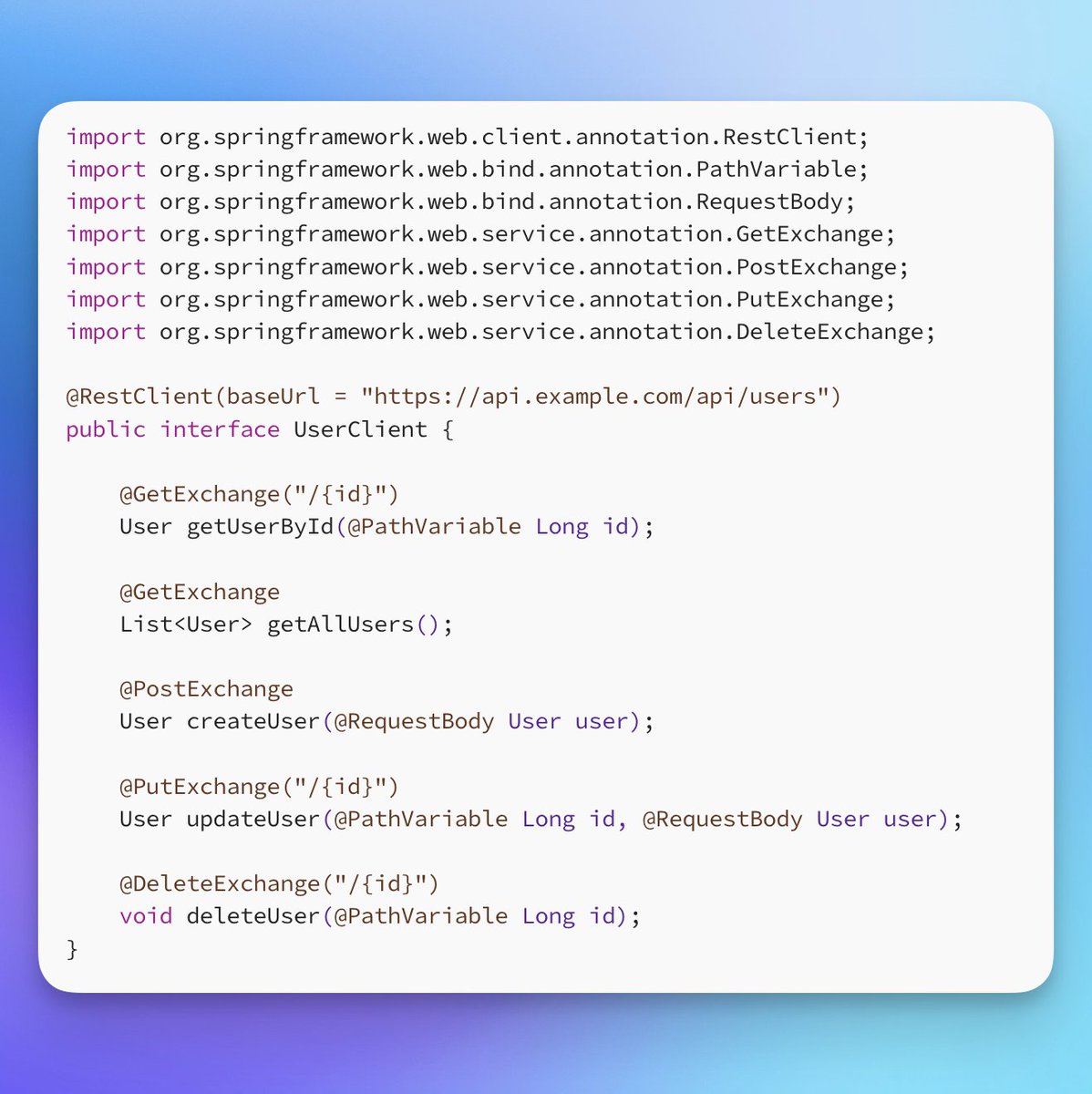 New Spring 3 annotation : @ RestClient 

Spring Boot 3 introduces the RestClient annotation, which represents a significant improvement in creating REST clients.

This annotation is part of Spring’s effort to provide a more streamlined approach to creating HTTP clients compared