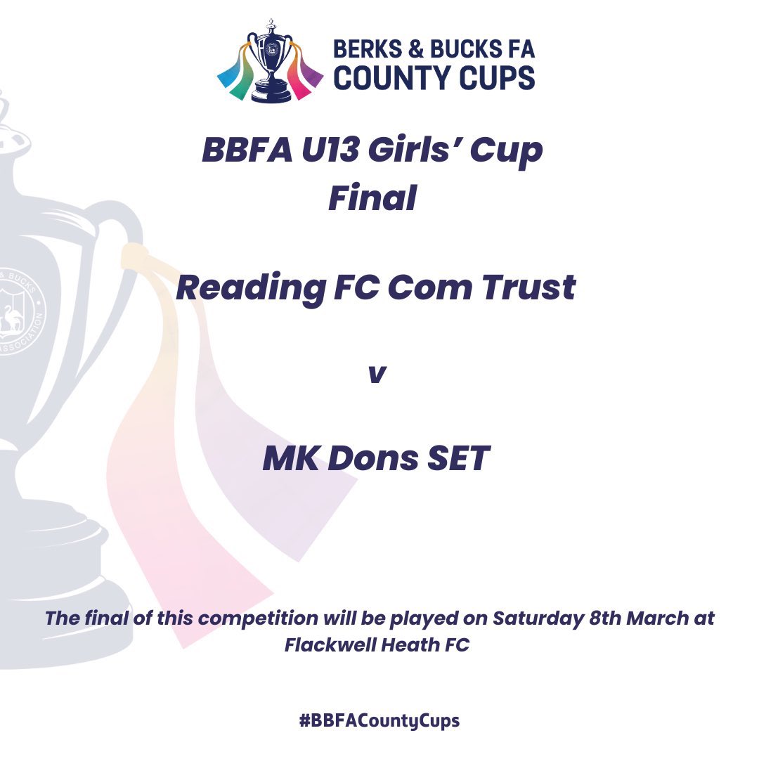 ReadingFCWomen's tweet photo. 🏆 Not one, but two cup finals to look forward to tomorrow! 

Our U13’s & U15’s will both be in action at Wilks Park in their respective County Cups. 

We’re immensely proud to have Royals representation at these age group levels. 

Best of luck to our girls 🤞

#BBFACountyCups | #readingfc