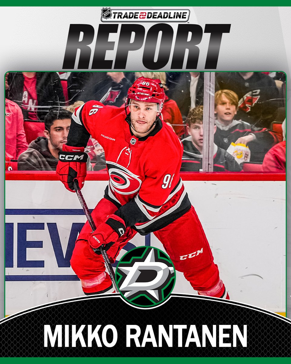 NHLMedia's tweet photo. The @DallasStars and Carolina Hurricanes reportedly have the framework of a deal that would send Mikko Rantanen to Dallas! 

(per @FriedgeHNIC ) 

#TexasHockey | #NHLTradeDeadline https://t.co/zNyAqqc93M