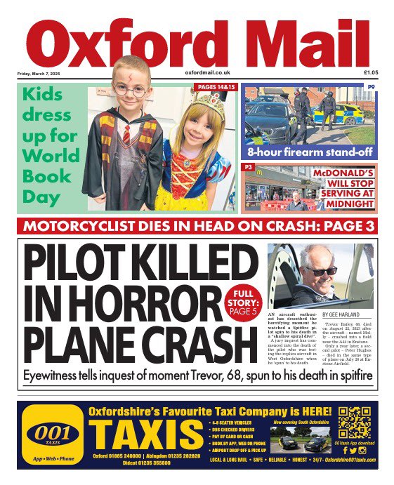 Oxford Mail (@theoxfordmail) on Twitter photo Good morning, Oxford - Here's today's front page 📰
✍️: <a href="/GeeHarland/">Gee Harland</a>
Subscribe here for exclusive access: oxfordmail.co.uk/subscribe and #BuyAPaper Good morning, Oxford - Here's today's front page 📰
✍️: <a href="/GeeHarland/">Gee Harland</a>
Subscribe here for exclusive access: oxfordmail.co.uk/subscribe and #BuyAPaper