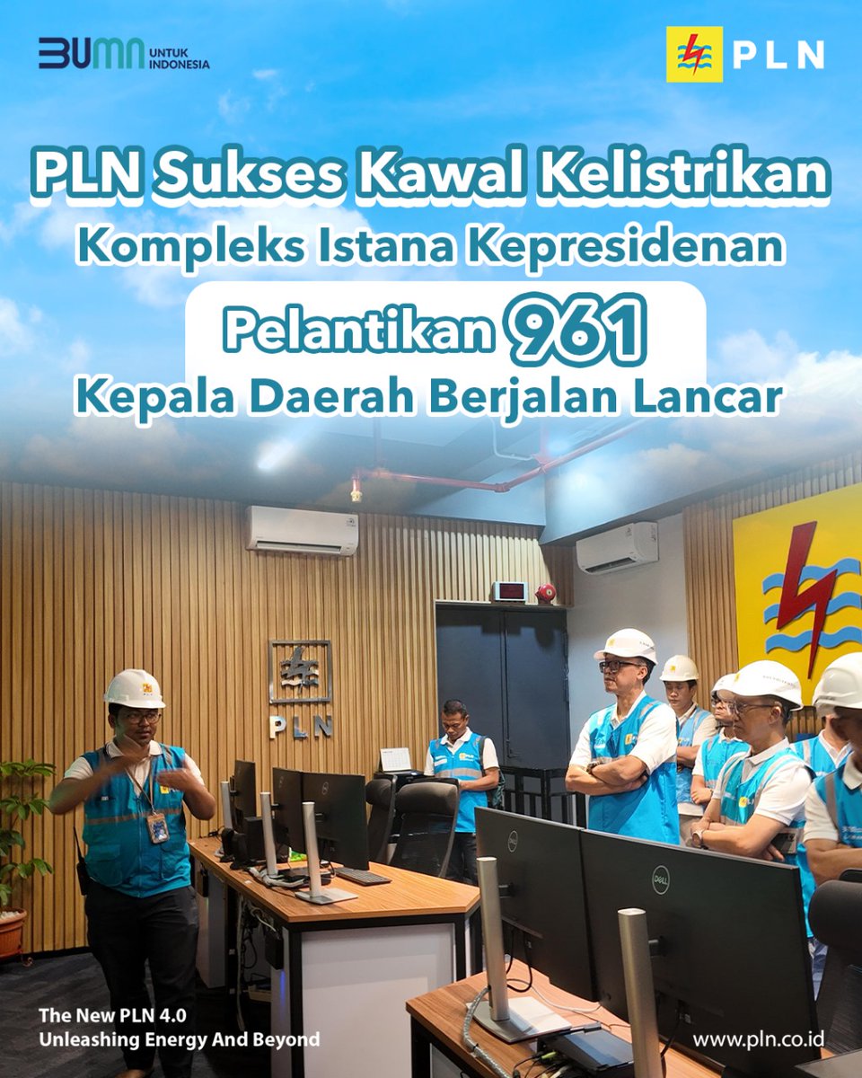 si_energi's tweet photo. Electrizen, PLN memastikan pasokan listrik andal selama prosesi pelantikan 961 kepala daerah di Kompleks Istana Kepresidenan. Dengan kesiapan sistem yang matang, personel siaga penuh, dan teknologi canggih, acara kenegaraan ini berlangsung lancar tanpa gangguan listrik. https://t.co/B9oAoSCP9o
