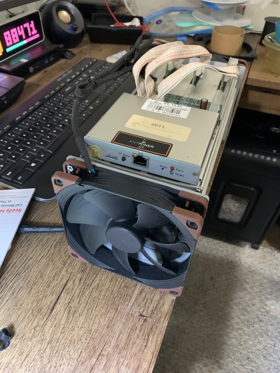 mrmasternode's tweet photo. Heating with #Bitcoin is such an amazing opportunity to on-board no-coiners.   Last Christmas I built an S9 space heater from the awesome case design of @CryptoCloaks & tutorial by @BTCsessions for my 84 year old dad to heat his living room.   He absolutely loved it & asked for another S9 for his birthday.  He now has 3 running 24/7 to heat his small home during winter in 🇨🇦.   So far, his heating bill this year is a savings of 30% compared to using propane at his remote location.

Today, I'm 3d printing & building more space heaters... my mom wants one, my sister wants some etc.   They can't believe how quiet these are (when tuned BraiinsOS+ under 600w & with @Noctua_at fan upgrades).

Better yet - my dad watches his  mining pool hashrate daily & loves seeing his #LightningNetwork sats ⚡️auto-deposit into his wallet.

Make #Bitcoin simple, relevant & practical like this to your no-coiner friends & family to orange pill them.