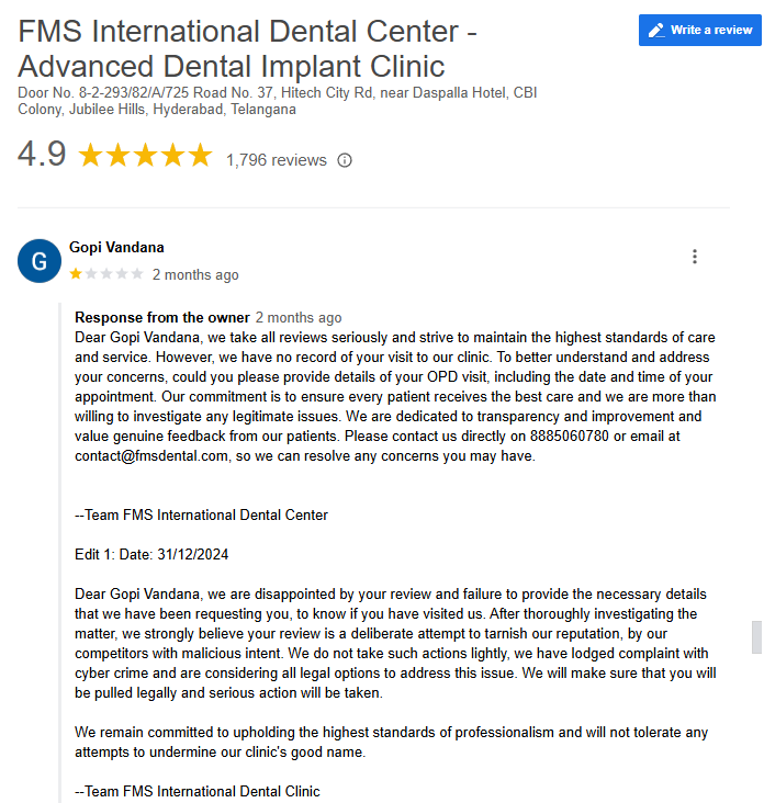 FMSDH's tweet image. @GoogleIndia
@googlemaps
@googlesearchc
@Google
@googlesupport 
Dear @sundarpichai, we are facing targeted negative reviews on our international dental clinic GMB profile for months now. These reviews seem fake, biased &amp;amp; are harming our reputation. #GoogleSupport #ReviewIntegrity