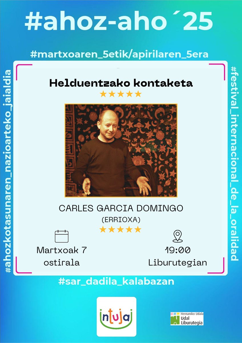 hernanikoudala's tweet image. Ipuinak helduentzat ere badira! 

[ES] ¡Los cuentos también son para las personas mayores!

⏺️@libhernani 
🕐19:00
🗣️Espainieraz/En español