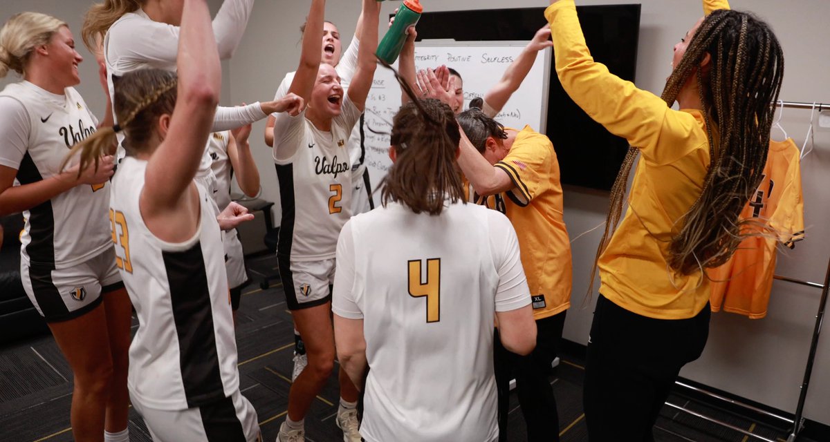 ValpoWBB's tweet photo. POV: us after upsetting Drake in the final seconds of the game for the win🥳‼️

#GoValpo https://t.co/hlQJD0O4xM