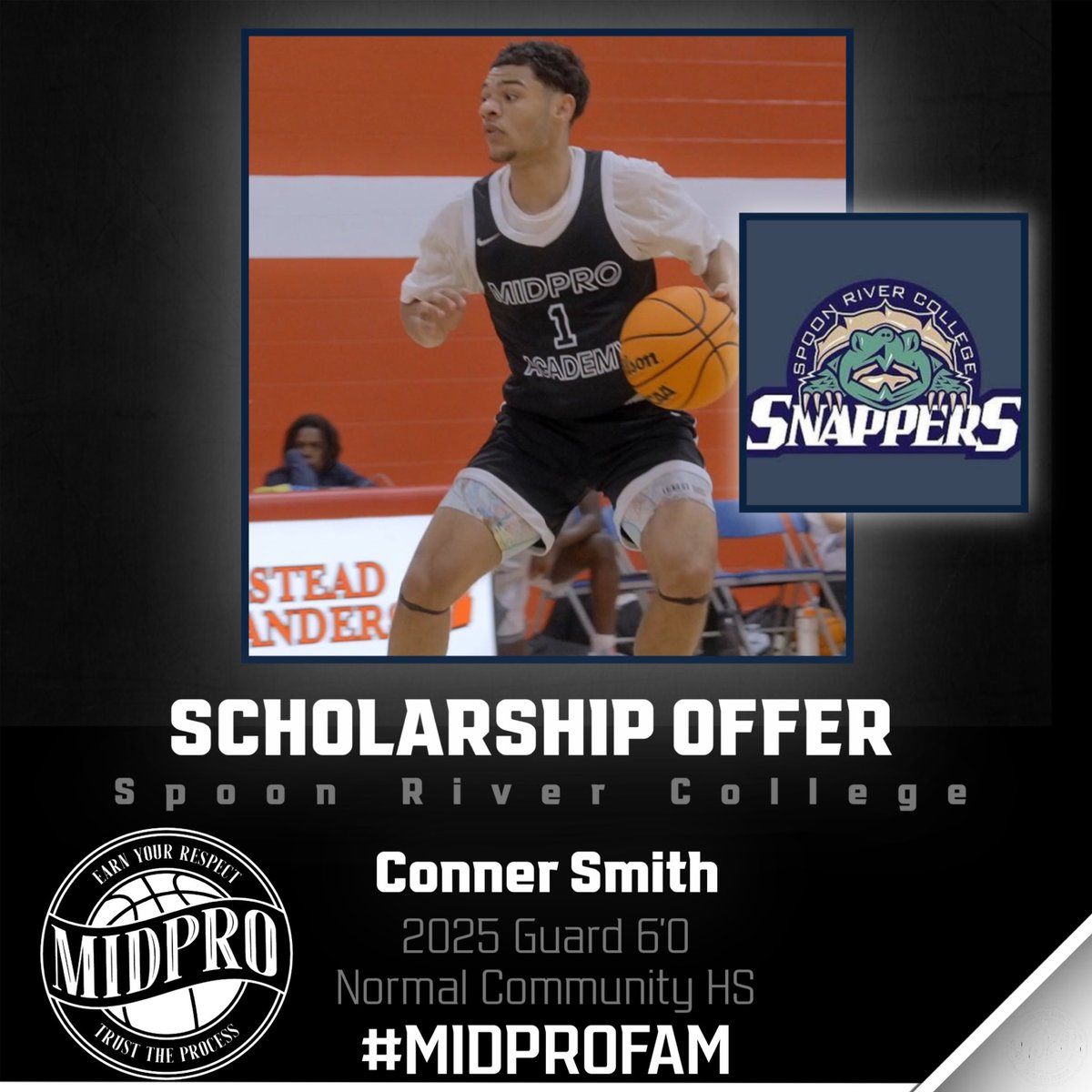 2025 Guard 6’1 Conner Smith has received a scholarship from Spoon River College (JUCO).

#MidProFam #ThisIsWhatWeDo #TrustTheProcess #EarnYourRespect #CreateYourStory