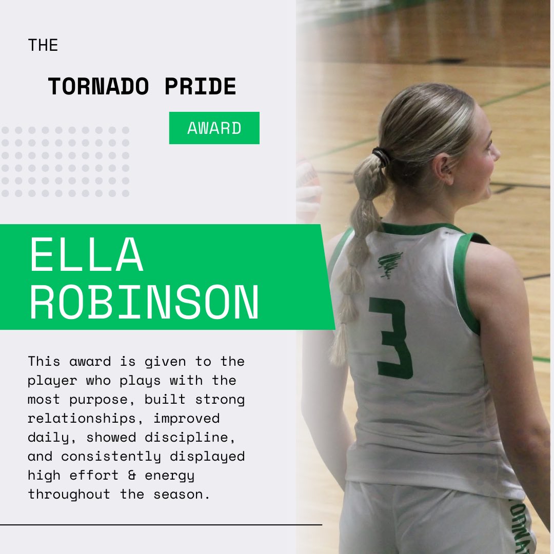 2024-2025 Season Awards:
Comeback Player - Cole Richardson
Teammate of the Year - Melanie Chanthapangna
Up &amp; Coming - Jezebel Ocegueda
Tornado Pride - Ella Robinson