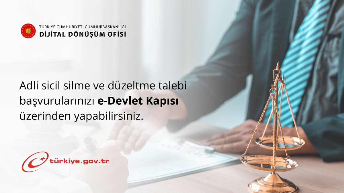 Adli sicil silme ve düzeltme talebi başvurularınızı e-Devlet Kapısı üzerinden yapabilirsiniz.
👉 <a href="/adalet_bakanlik/">T.C. Adalet Bakanlığı</a> <a href="/dijital/">Dijital</a>
🔗 ddo.link/sicil-silme
#DijitalTR #edevlet