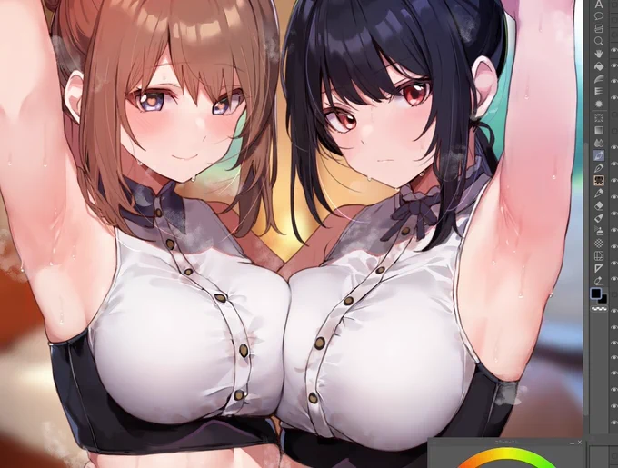 あまりにも雑な色分けを済ませ、気持ち低めの彩度でパーツごとに塗る平成の手法を経て(この辺で凛奈の首元の処理が雑すぎることに目を逸らし)、まろやかに塗り、蒸籠(せいろと読みます)で調理し、皆さんのもとへお届けしています 