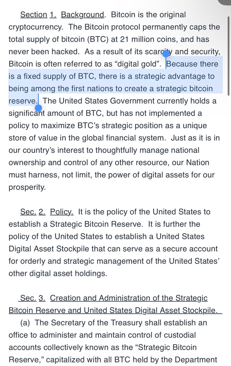 “Because there is a fixed supply of BTC, there is a strategic advantage to being among the first nations to create a strategic bitcoin reserve.”

This will be printed out and placed on the desk of every national leader, central bank head, &amp; finance minister in the world tomorrow.