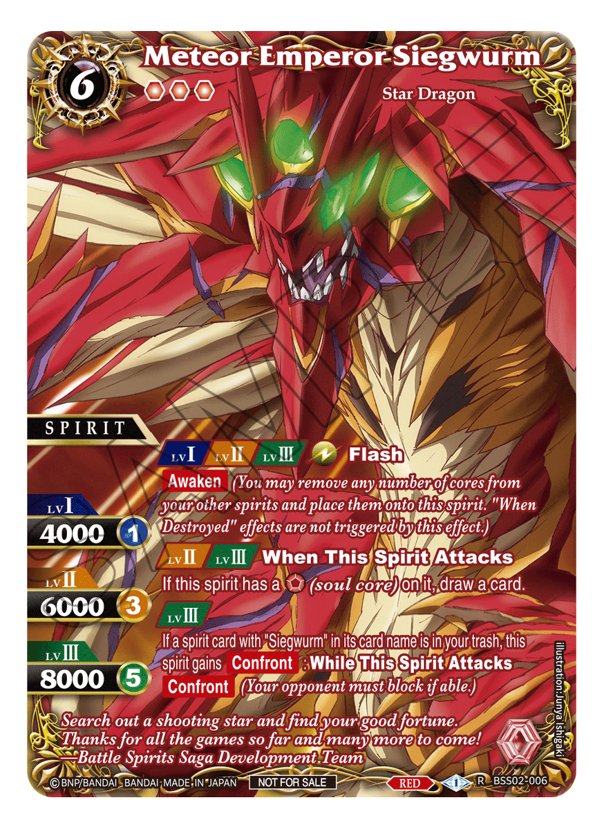 Hello Summoners!
Let's Take another look at the Summoner’s Legacy Siegwurm Alt-Art Card Set! 
You can win these cards and their as well as their Textured, foiled  Alt-Art versions by accumulating wins in the event!
Come register now! 
x.gd/0CPu7

#battlespiritssaga