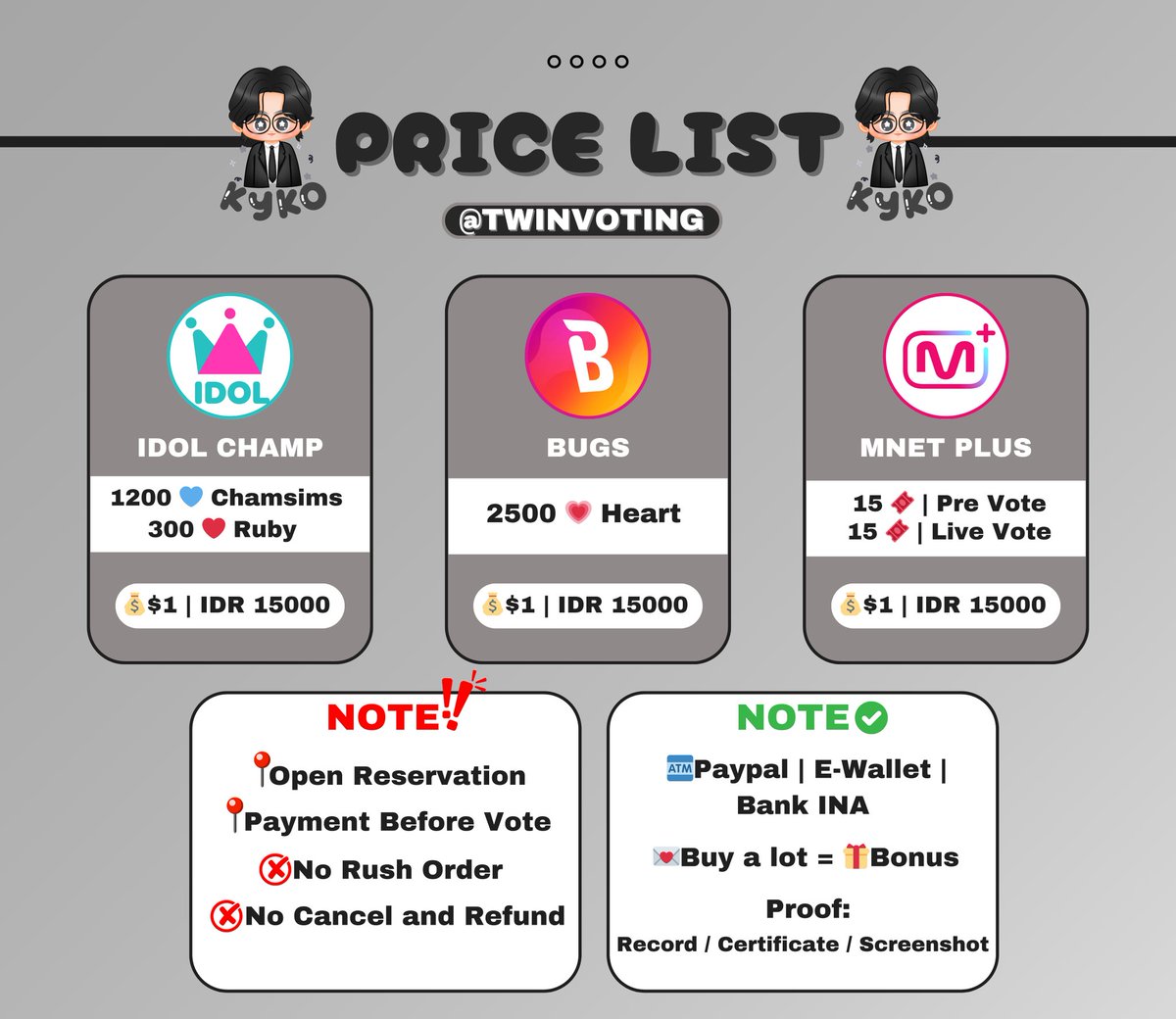 twinvoting's tweet photo. 📍AVAILABLE FROM📍

— IDOL CHAMP
• 50000 💙

— Bugs Favorite 
• 150000 💗

— Mnet Plus 
• 200 🎟️

✉️ DM To Buy

Wts selling jual kpop vote blue chamsims time ticket show champion red ruby heart bugs favorite ticket mcountdown pre vote live vote https://t.co/H1gPFoUQuZ