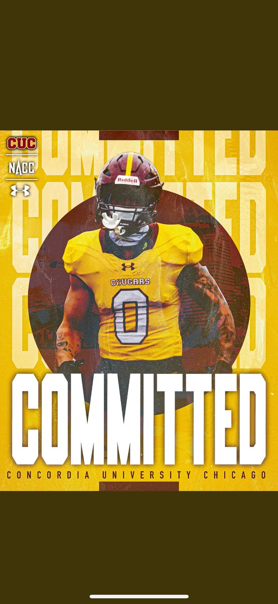 I’m glad to announce I am 100% committed to Concordia university of Chicago. Ready get to work Go cougars. <a href="/CoachDLeeFB/">Coach Lee</a> <a href="/coach_joyce/">Coach Jackson Joyce</a>