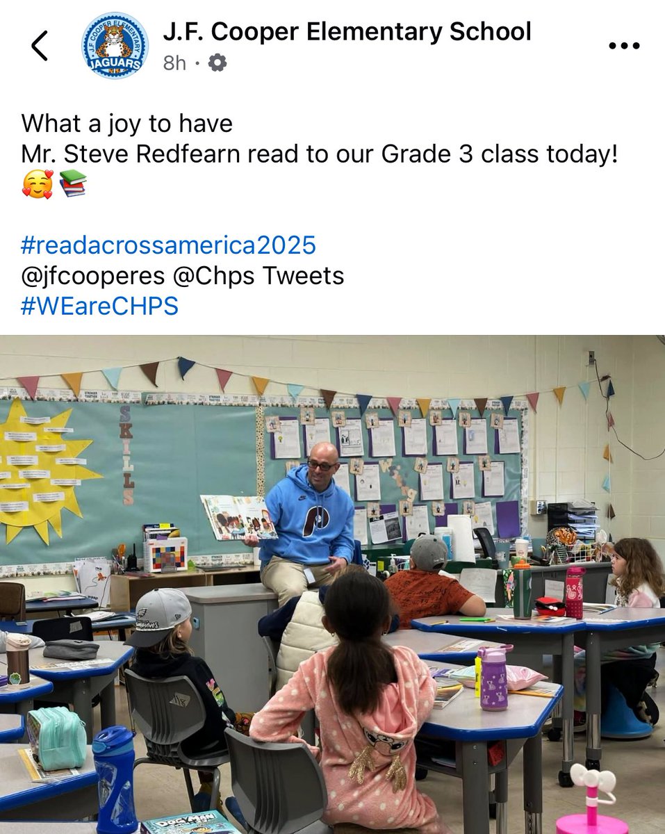 Pajamas Day &amp; a guest reader, CHEA Prez Steve Redfearn at Cooper Elementary  #readacrossamerica
