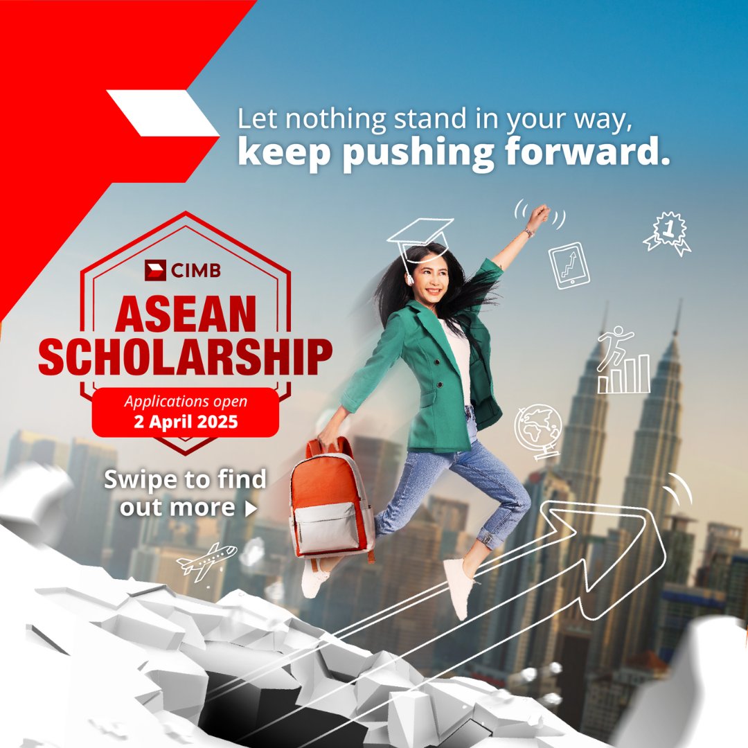 myctwits's tweet image. Apply for CIMB ASEAN Scholarship

Break limits, unlock opportunities! The CIMB ASEAN Scholarship is back. Application window opens from 2 April 2025! #MovingForwardWithYou #CIMBASEANScholarship #KitaBagiJadi 

bit.ly/cimbaseanschol…