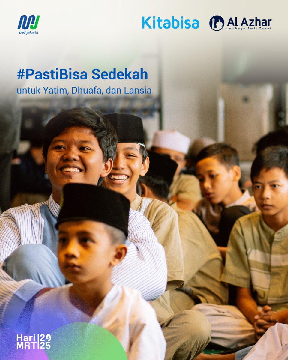mrtjakarta's tweet image. Dalam semangat Ramadan, yuk kita bersama-sama berbagi dengan mereka yang membutuhkan melalui program #PastiBisa Sedekah.

Sebagai bentuk Program TJSL MRT Peduli, PT MRT Jakarta (Perseroda) bekerja sama dengan Kitabisa dan Lembaga Amil Zakat Al Azhar, kita akan menyalurkan donasi