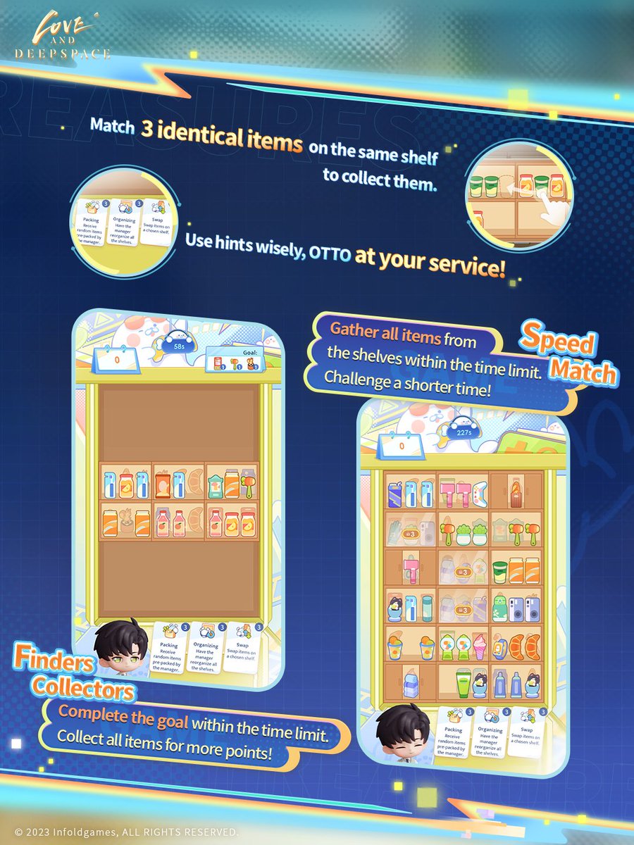 Love_Deepspace's tweet photo. Love and Deepspace | Gamers Assembly
Go, go, gaming squad!

💫Event Duration
From 5:00 AM on Mar. 9 to 4:59 AM on Mar. 18 (server time)

💫Playtime Cache: Exclusive Event Story
Join Zayne at the supermarket collab event, experience exclusive event storylines, and set up your own gaming corner.

💫Finders Collectors & Speed Match: Exclusive Prizes
Organize the shelves with Zayne, and complete collection challenges to obtain rewards including Universal Headwear [Lucky Leaf], Chat Bubble [Go Go Seal], Energy Capsule: Powerful, and Chocolates.

#LoveandDeepspace