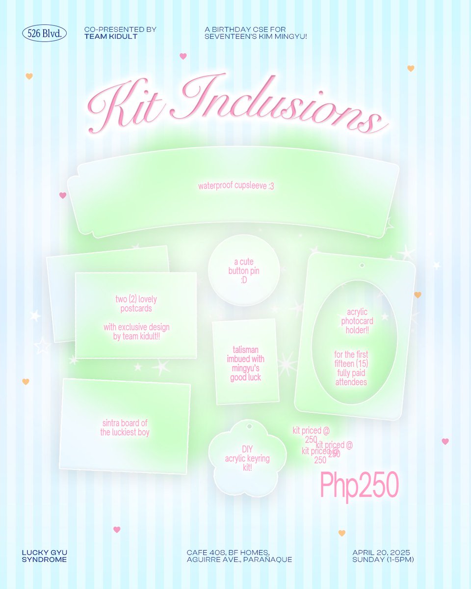 526blvd's tweet image. lucky is a mindset &amp;amp; our minds are set on gyu ⋆✴︎˚｡⋆

🍀 lucky gyu syndrome … .ᐟ
a mingyu birthday cupsleeve event 
by ( @526blvd x @teamkidultph )

📆 apr. 20, 2025
🕐 1 - 5pm
📍 cafe 408 - bf homes, parañaque

‧₊ ᵎᵎ 🍀 ໒꒱

registration form opens this week! ⏳