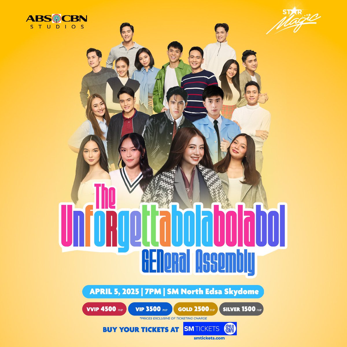 Miss niyo na ba sila! Samahan sina Fyang, Rain, Kolette, Kai, JM, Jarren, at ang lahat ng inyong paboritong housemates sa The Unforgettabolabolabol GEN-eral Assembly! 

This April 5, Saturday, 7 PM at the SM North EDSA Skydome! 

Buy your tickets here:
smtickets.com/events/view/14…