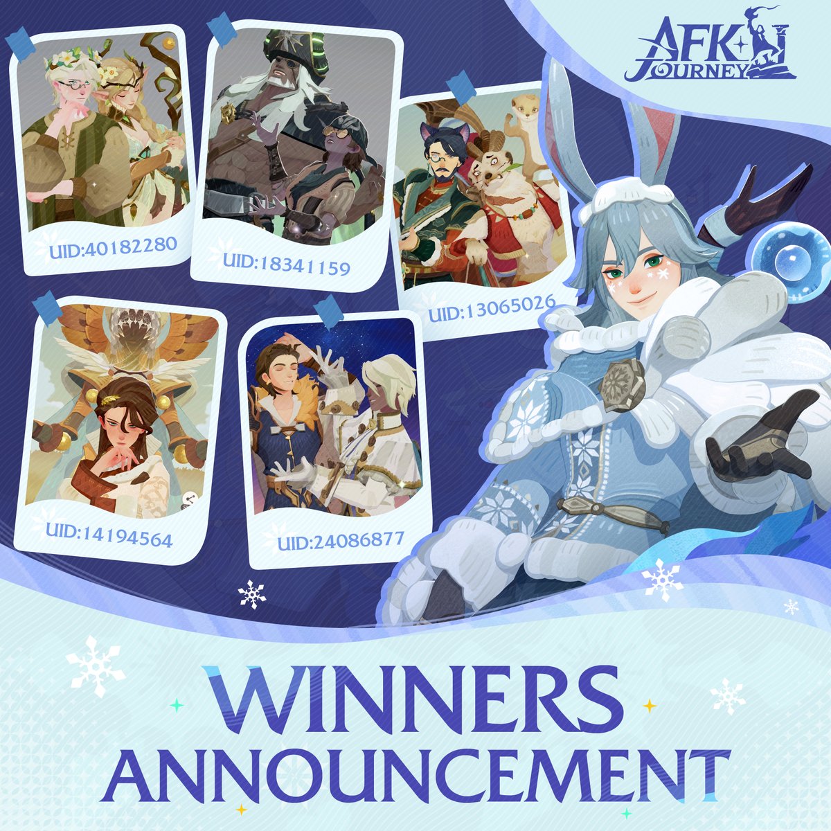 AFK_Journey's tweet photo. Congratulations to all #AFKPhotoBooth winners! ๐
Thank you for your love for the PhotoBooth feature! We received thousands of creative photos, and selecting just 20 was incredibly difficult!
A reward of 1,000 diamonds will be sent within two weeks via an in-game mail titled "Community Contribution Rewards"โdonโt forget to claim it! #AFKJourney