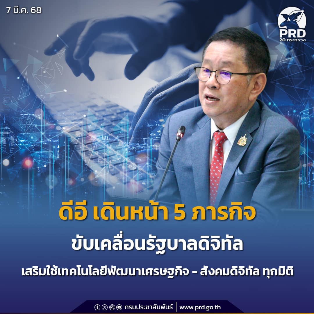 Prd6plan6's tweet photo. ดีอี เตรียมเดินหน้า 5 ภารกิจขับเคลื่อนรัฐบาลดิจิทัล ส่งเสริมการใช้เทคโนโลยีพัฒนาเศรษฐกิจ-สังคมดิจิทัล ในทุกมิติ
https://t.co/GCCzFKk8i7 https://t.co/aScqHZMP96