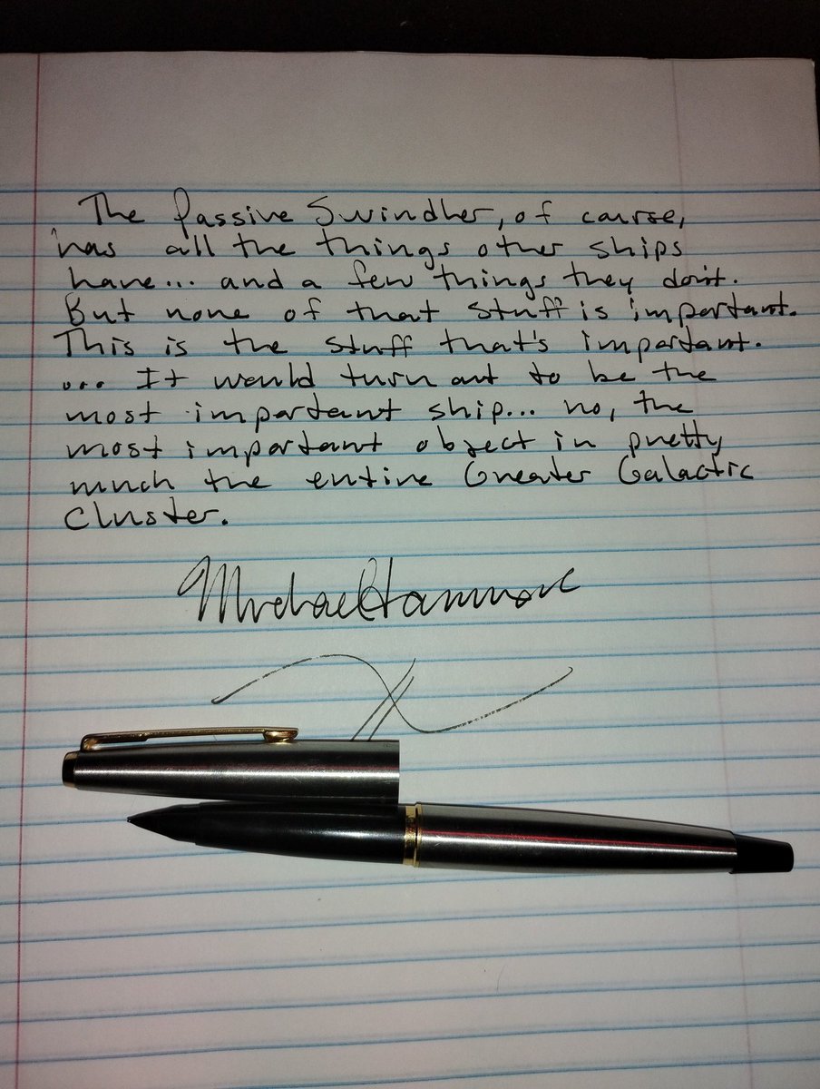 MichaelHammor's tweet image. Any other authors write by hand? This is my vintage Parker Flighter 45, gold nib. It's filled with Noodler's Heart of Darkness. I find the quality of my writing is better when I write by hand.