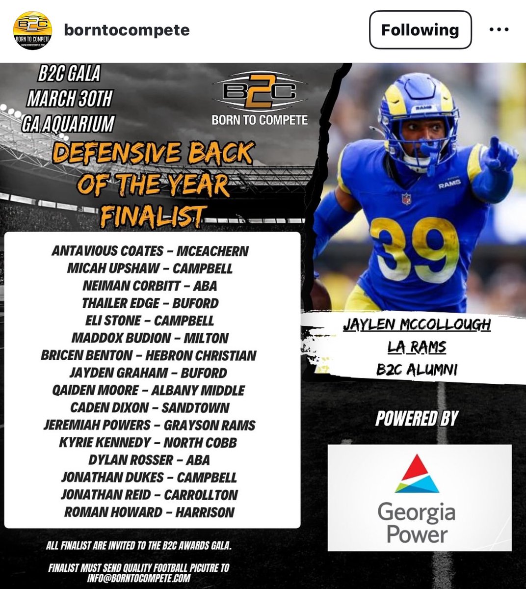 Defense back of the year finalist #blessed <a href="/borntocompete/">Born to Compete™</a> <a href="/PlayBookAthlete/">PLAYBOOK ATHLETE</a> <a href="/deucerecruiting/">Deuce Recruiting✌️</a> <a href="/UTRScouting/">Under the Radar</a> <a href="/On3Recruits/">Follow @Rivals</a> <a href="/FBUcamp/">Football University</a> <a href="/FBUAllAmerican/">#FBUAllAmerican</a> <a href="/bufordathletics/">Buford Athletics</a> <a href="/adidasfootball/">adidas Football</a> <a href="/UnderArmour/">Under Armour</a> <a href="/UANextFootball/">All-America Game</a> <a href="/GAfootballacad1/">Brown</a> <a href="/nikefootball/">Nike Football</a> <a href="/TopPreps/">247 College Sports News Recruiting Top Preps on X</a> <a href="/GDPsports/">Gwinnett Daily Post</a> <a href="/GeorgiaTechFB/">Georgia Tech Football</a>