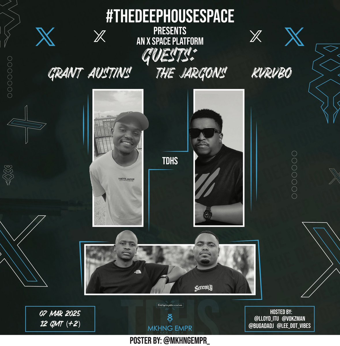 Lineup for Today’s instalment of #TheDeepHouseSpace 

<a href="/KVRVBO_Official/">K A R A B O</a> - We Rise Again 
<a href="/WeAreTheJargons/">The Jargons</a> - Embracing Change
<a href="/GrantAustins/">Chilla Nathi EP OUT NOW!!</a> - Chilla Nathi 

🗓️ Friday 07 March 2025
🕰️ 12pm
📍 X Spaces