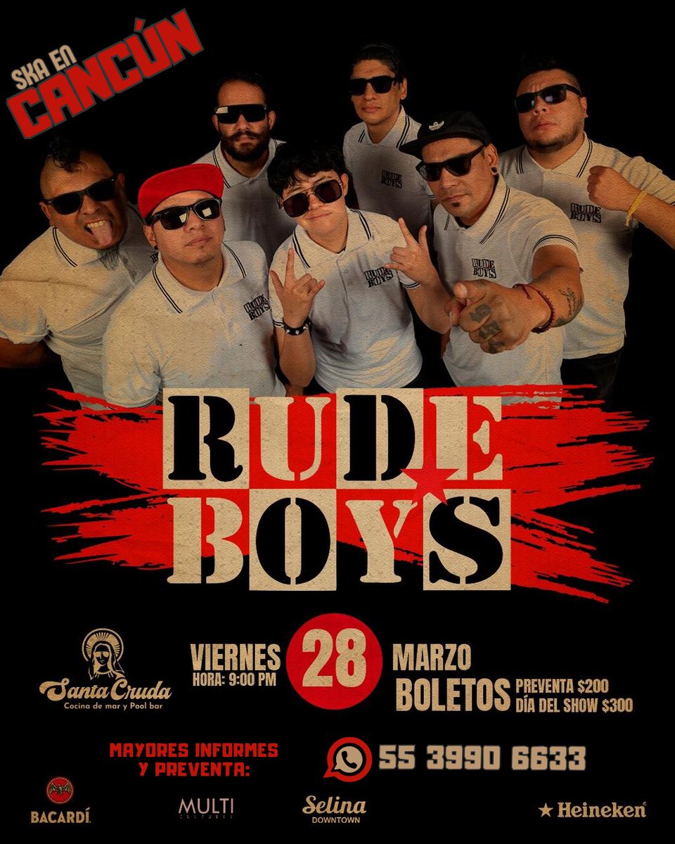 CANCUN 😎☀️🎶 ahí los queremos ver el próximo 28 de Marzooo
#RudeBoys #Ska #Cancun #SantaCruda
