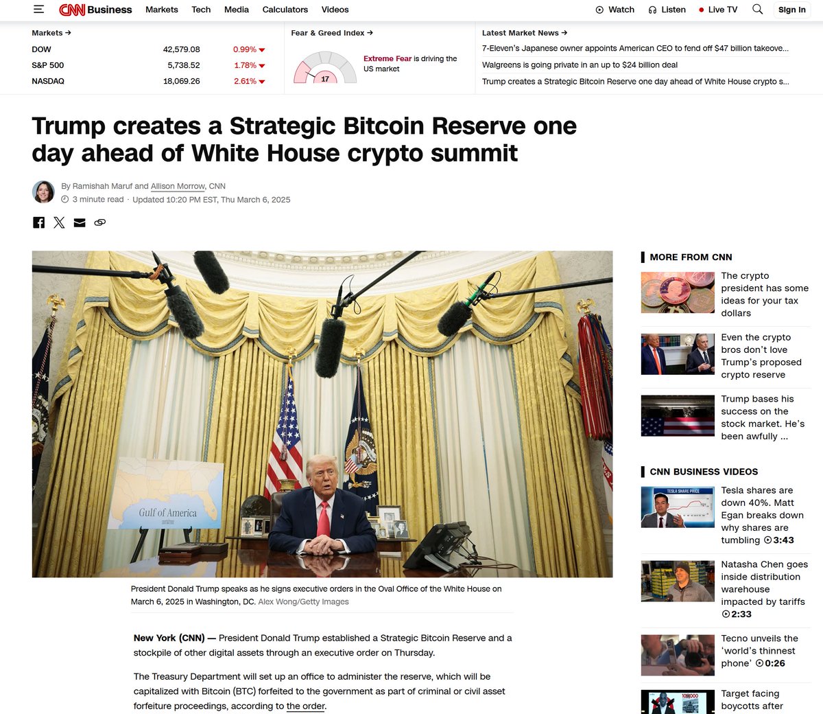 passiowns's tweet photo. 13: 6.3.2025
(BTC $87,500)

Yhdysvallat perustaa strategisen Bitcoin-reservin.

Reserviin lisätään valtion takavarikoimat BTC:t. Valtiovarainministeriö pyrkii lisäämään bitcoineja reserviin myös muilla tavoin.

Pohjolassa Suomen Pankki rinnastaa bitcoinin yhä banaaneihin. https://t.co/RXrfR57hUb