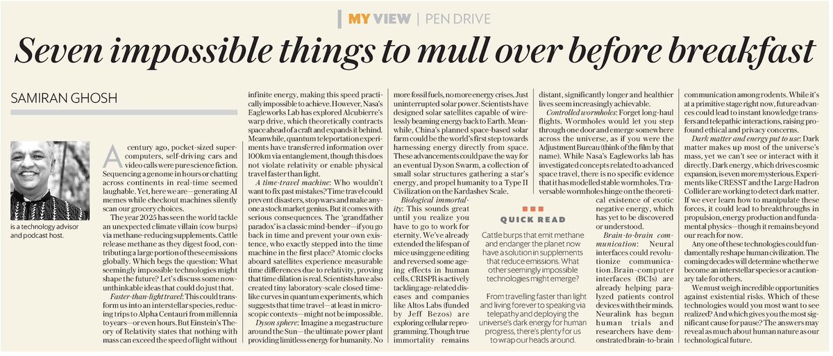 Once upon a time, smartphones existed in the realm of sci-fi fantasy. Now, we are tackling climate change by enhancing cow digestion while our AI evaluates our grocery choices.

What impossibilities lie ahead of us? Faster-than-light travel that could turn Alpha Centauri into a