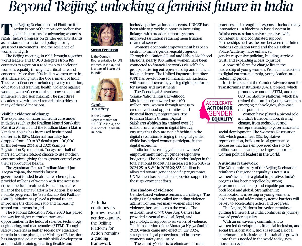 As we commemorate 30 years since the #BeijingDeclaration, India’s commitment to women’s empowerment continues to set a global benchmark for inclusive and sustainable growth.
Read the article below. 
#WomenEmpowerment #SheLeads #IndiaForEquality