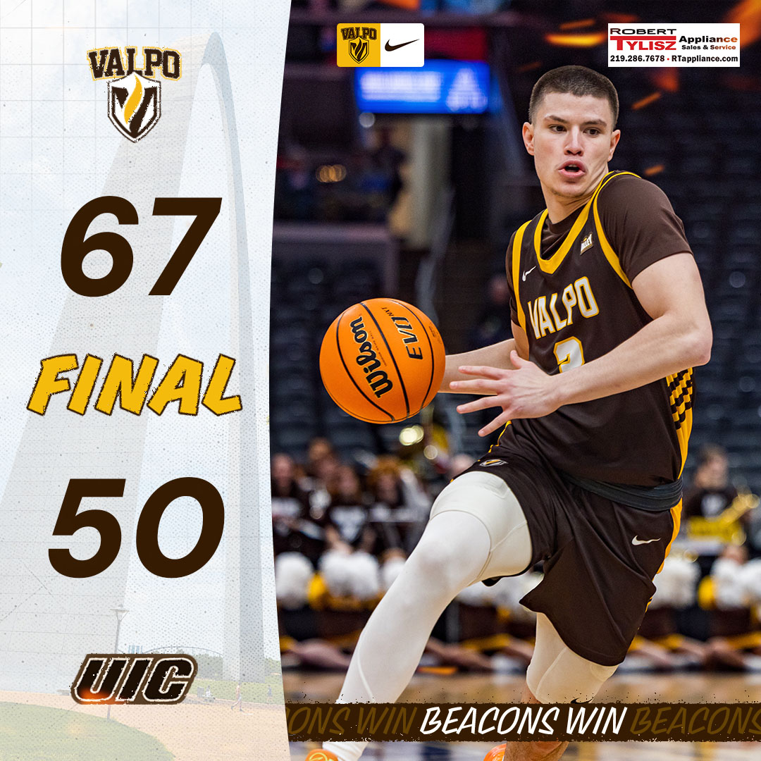 Victory in St. Louis🗣️
<a href="/allwrightttt/">All Wright</a>  caps off the game with 22 points to make him the lead scorer of the match as Valpo went on to eliminate UIC from Arch Madness by a 17 point deficit😮‍💨

The Beacons win advances them to the quarterfinals, where they’ll face UNI tomorrow at