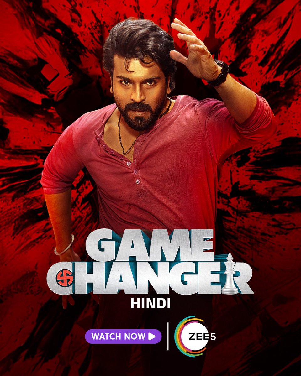 Unstoppable &amp; Unpredictable Ram Nandan is finally here💥

#GameChanger now streaming in Hindi only on #ZEE5.

Global Star <a href="/AlwaysRamCharan/">Ram Charan</a> <a href="/shankarshanmugh/">Shankar Shanmugham</a> <a href="/advani_kiara/">Kiara Advani</a> <a href="/iam_SJSuryah/">S J Suryah</a> <a href="/yoursanjali/">Anjali</a> <a href="/MusicThaman/">thaman S</a>  <a href="/SVC_official/">Sri Venkateswara Creations</a> <a href="/ZeeStudios_/">Zee Studios</a> #GameChangerOnZEE5