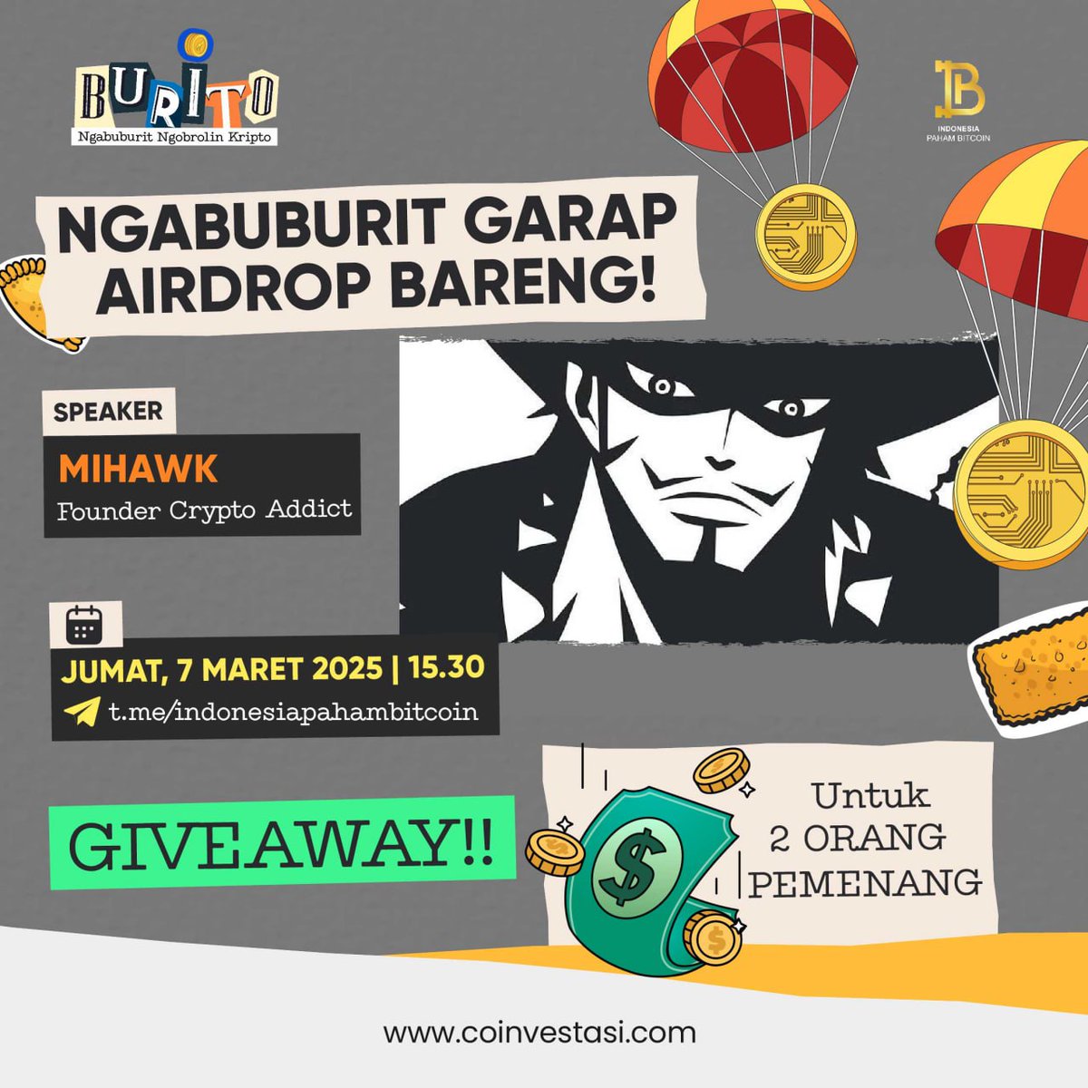 Coinvestasi (@coinvestasi) on Twitter photo 🚨 BURRITO: Ngabuburit Ngobrolin Kripto 🎙
Edisi Burrito Spesial! 🚀
Kita bahas airdrop sambil praktik langsung cara garap airdrop potensial. Cocok buat temanin ngabuburit nunggu buka puasa! Stay tuned! 🎉
“Ngabuburit: Garap Airdrop Bareng” bareng <a href="/onlyjepe/">takanome (✧ᴗ✧)</a>
💰 ADA GIVEAWAY 🚨 BURRITO: Ngabuburit Ngobrolin Kripto 🎙
Edisi Burrito Spesial! 🚀
Kita bahas airdrop sambil praktik langsung cara garap airdrop potensial. Cocok buat temanin ngabuburit nunggu buka puasa! Stay tuned! 🎉
“Ngabuburit: Garap Airdrop Bareng” bareng <a href="/onlyjepe/">takanome (✧ᴗ✧)</a>
💰 ADA GIVEAWAY