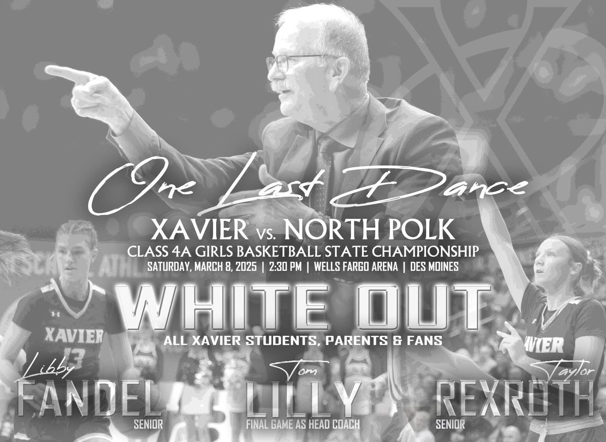 Couldn’t have scripted any better if we tried! See you at The Well on Saturday, Xavier Nation! WHITE OUT (all students, parents, and fans): Wear your white Xavier gear and help cheer the Saints on to a title in Coach Lilly’s final game!  xaviersaints.org/state #WeAreXavier