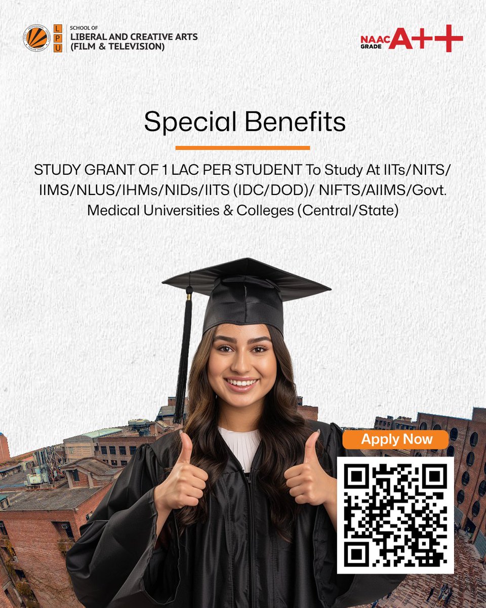 LPUFilm's tweet image. Exciting Opportunity for LPU Students! 

Lovely Professional University is offering a ₹1,00,000 Study Grant per student to pursue learning at India's top institutions! 

Open for all eligible students.
A step towards excellence in education!

 #StudyGrant #HigherEducation  #LPU