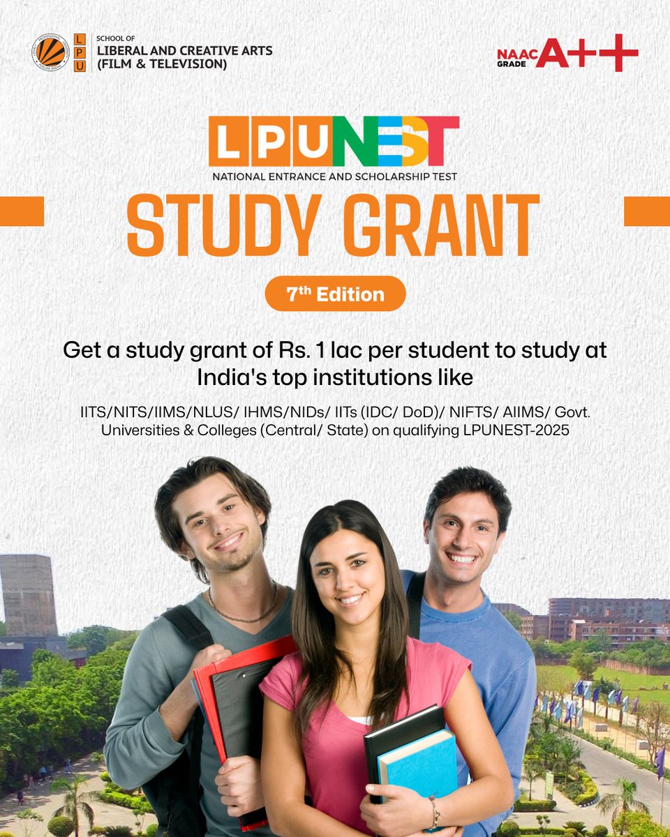 LPUFilm's tweet image. Exciting Opportunity for LPU Students! 

Lovely Professional University is offering a ₹1,00,000 Study Grant per student to pursue learning at India's top institutions! 

Open for all eligible students.
A step towards excellence in education!

 #StudyGrant #HigherEducation  #LPU