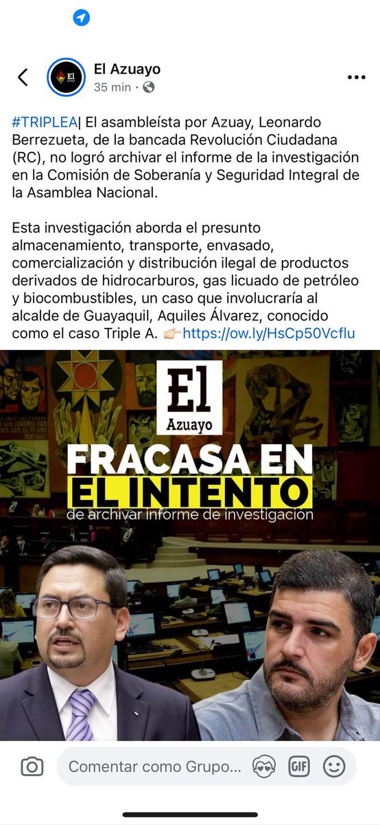 Este tipo de periodismo dista mucho del buen periodismo que se hace en #Cuenca. Un periodista honesto primero verificaría lo que sucedió en esa sesión donde el Gobierno (quien pauta en este medio local) intentó ampliar el plazo de una investigación de casi 8 meses sobre el caso